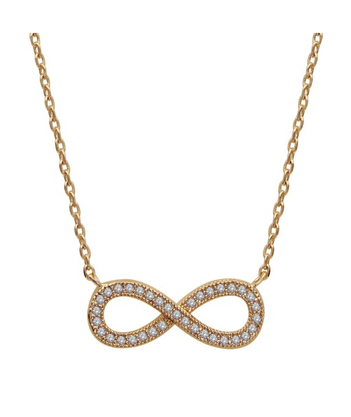 Collier plaqué or forme huit (infini) pierres blanches synthetique en stock