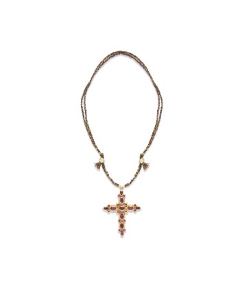 PRO - GRENADE Collier Croix Grenats - Doré à l'or 24 cts 1 micron outlet