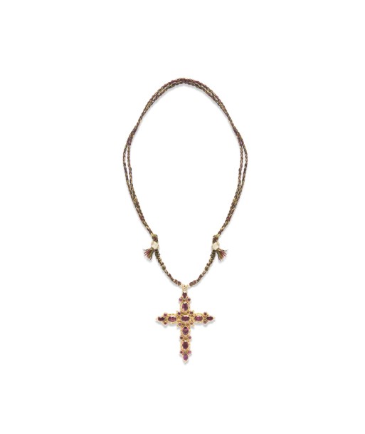 PRO - GRENADE Collier Croix Grenats - Doré à l'or 24 cts 1 micron outlet