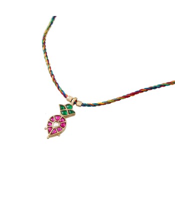 PRO - KASHMIR Collier cordon de soie vert & rose, diamant Polki Comparez plus de prix