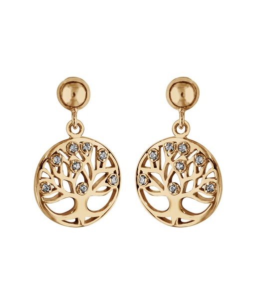 Boucles d'oreilles tige plaqué or rondelle arbre de vie pierres synthetique blanches 2024