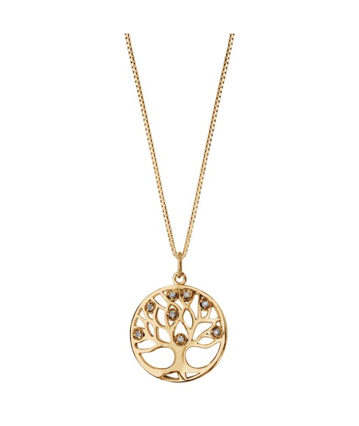 Collier plaqué or pendentif rond arbre de vie pierres synthetique blanches la livraison gratuite