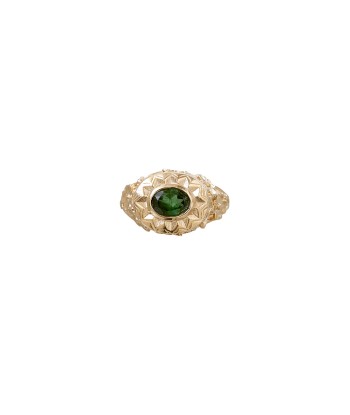 PRO - POLKA Bague Chevalière Tourmaline verte, Argent plaqué Or 24 cts ou a consommer sur place