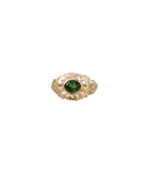 PRO - POLKA Bague Chevalière Tourmaline verte, Argent plaqué Or 24 cts ou a consommer sur place