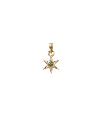 MINI ETOILE Pendentif Tourmaline verte et Diamants, Argent plaqué or rembourrage situé sous