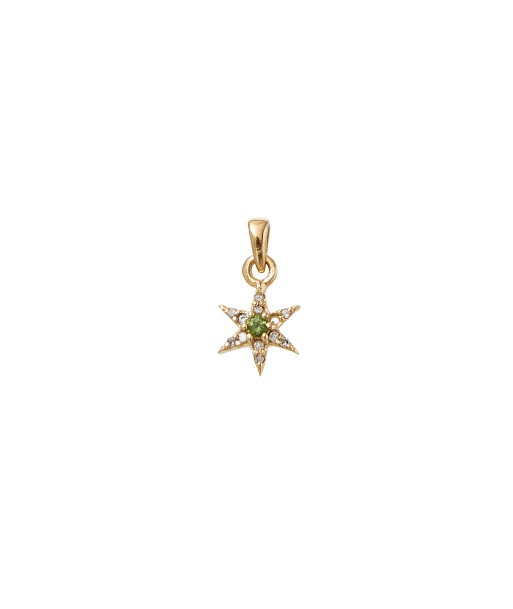 MINI ETOILE Pendentif Tourmaline verte et Diamants, Argent plaqué or rembourrage situé sous