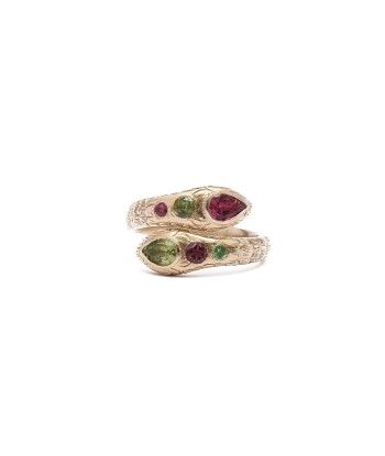 PRO - ANGITIA Bague Serpent Grand modèle Tourmalines multicolores, Argent plaqué Or Amélioration de cerveau avec