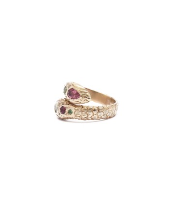 PRO - ANGITIA Bague Serpent Grand modèle Tourmalines multicolores, Argent plaqué Or Amélioration de cerveau avec