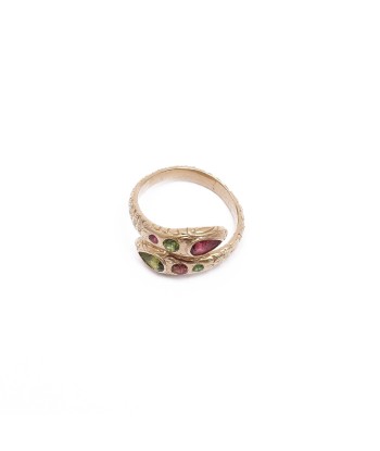 PRO - ANGITIA Bague Serpent Grand modèle Tourmalines multicolores, Argent plaqué Or Amélioration de cerveau avec