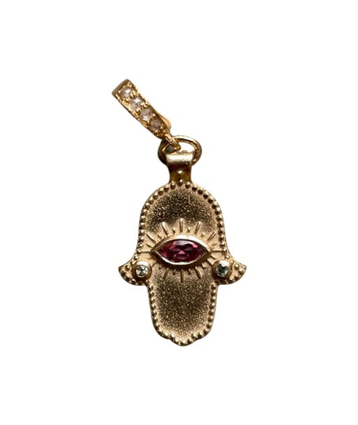 PRO - KHAMSA Charm Argent plaqué Or, bélière diamants - Tourmaline rose une grave pollution 