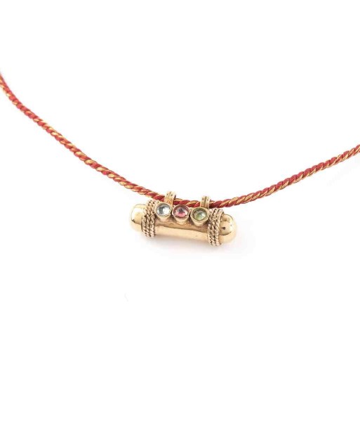 SECRET Collier Amulette Tourmalines - Cordon Rouge et Or outlet