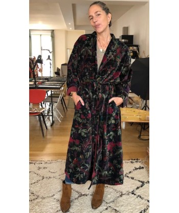 MANTEAU KIMONO Velours imprimé noir fleuri livraison gratuite