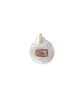 PRO - NAIADE Charm Perle baroque sertie Améthyste rectangle, beliere diamant - Argent 925 plaqué or Véritable concentré