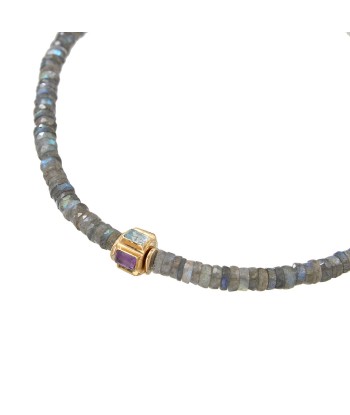 ANILA Collier Labradorite facettée & perle multi-pierres - plaqué or 24 cts la livraison gratuite