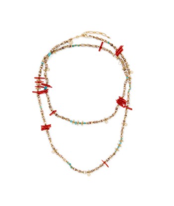 SAND Sautoir ou Collier 2 tours Turquoise, Corail bambou, Coquillage une grave pollution 