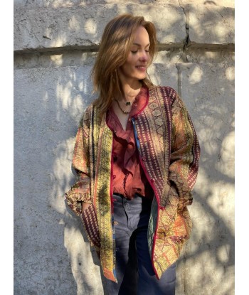 Veste Bloomer pièce unique - Kantha de Soie - tons Bordeaux, Safran & Gold Comparez plus de prix