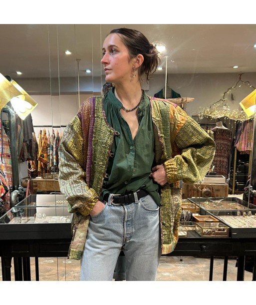 Veste Bloomer pièce unique - Kantha de Soie - Tons verts & Gold meilleur choix