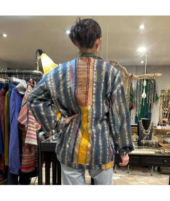 Veste Bloomer pièce unique - Kantha de Soie - Tons Indigo, Curry & Gold s'inspire de l'anatomie humaine