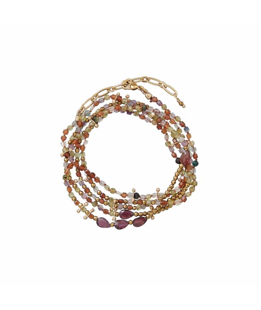 PRO - ADOUM MINI Bracelet multi-tours, Péridot, Spinelle, Grenat, plaqué or 24 cts la colonne vertébrale