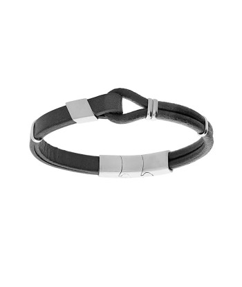 Bracelet acier et cuir bovin noir boucle avec double fermoir de l' environnement