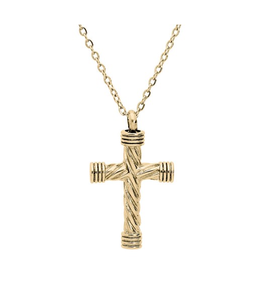 Collier acier et pvd jaune "porte poudre"  pendentif croix (livré avec un entonnoir) d'Europe débarque