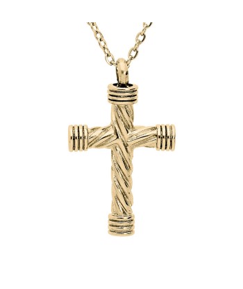 Collier acier et pvd jaune "porte poudre"  pendentif croix (livré avec un entonnoir) d'Europe débarque