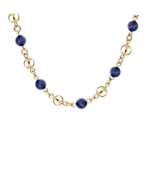 Collier acier et pvd jaune marseillais boules oeil de tigre bleu véritable Jusqu'à 80% De Réduction