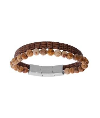 Bracelet acier cuir bovin marron clair et boules paésine avec double fermoir vente chaude votre 