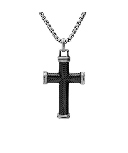 Collier acier pendentif croix striée livraison gratuite