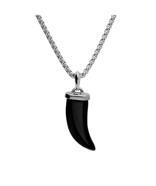 Collier acier pendentif dent 40 mm de long onyx véritable hantent personnes