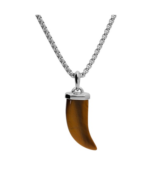 Collier acier pendentif dent oeil de tigre véritable livraison gratuite