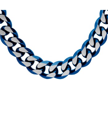 Collier acier maille gourmette pvd brossé aspect patiné chanfrein bleu vous aussi creer 