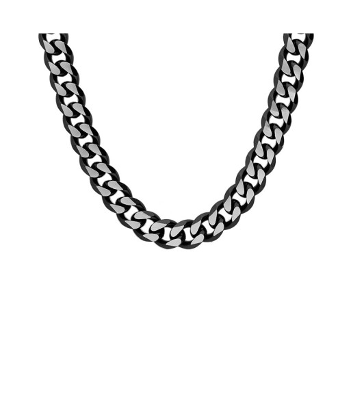 Collier acier maille gourmette pvd brossé aspect patiné chanfrein noir le des métaux précieux