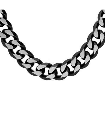 Collier acier maille gourmette pvd brossé aspect patiné chanfrein noir le des métaux précieux