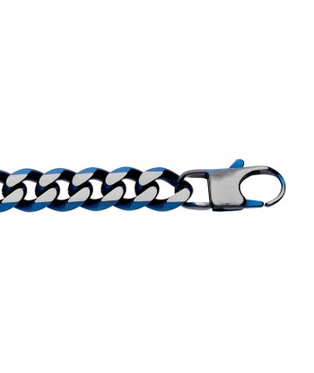 Bracelet acier maille gourmette 10mm pvd brossé aspect patiné chanfrein bleu Dans la société mordern