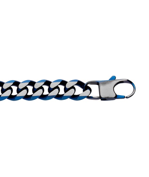 Bracelet acier maille gourmette 10mm pvd brossé aspect patiné chanfrein bleu Dans la société mordern