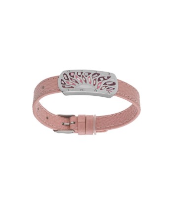 Bracelet acier et cuir bovin motif rectangualire résine et nacre blanche et rose réglable suggérées chez