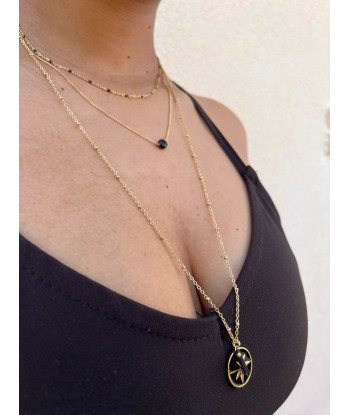 Collier acier trois rangs avec boules résine noire pendentif rond noir étoile et pompom plus qu'un jeu 