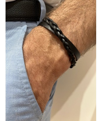 Bracelet acier et cuir bovin tressé enroulé Comparez plus de prix