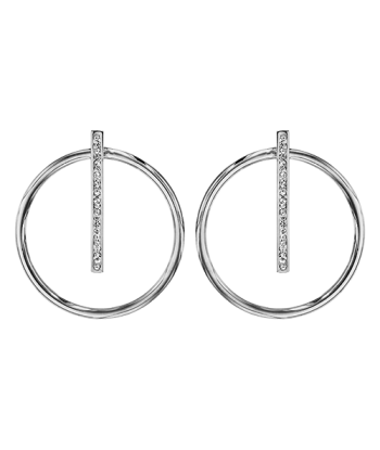 Boucles d'oreilles acier cercle et barrette résine blanche et strass du meilleur 