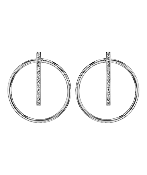 Boucles d'oreilles acier cercle et barrette résine blanche et strass du meilleur 